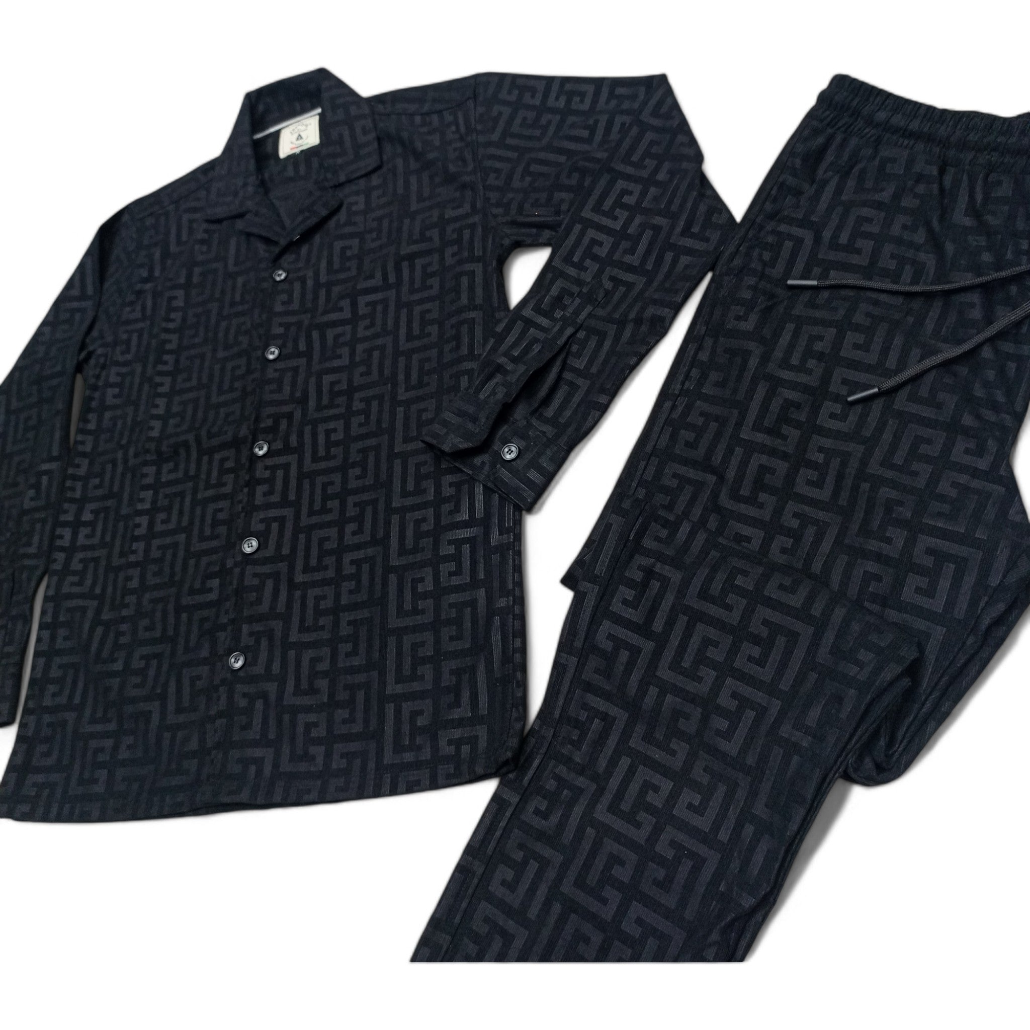 Men China Cotrai Safari Suit- Black -Pattren - button & threads