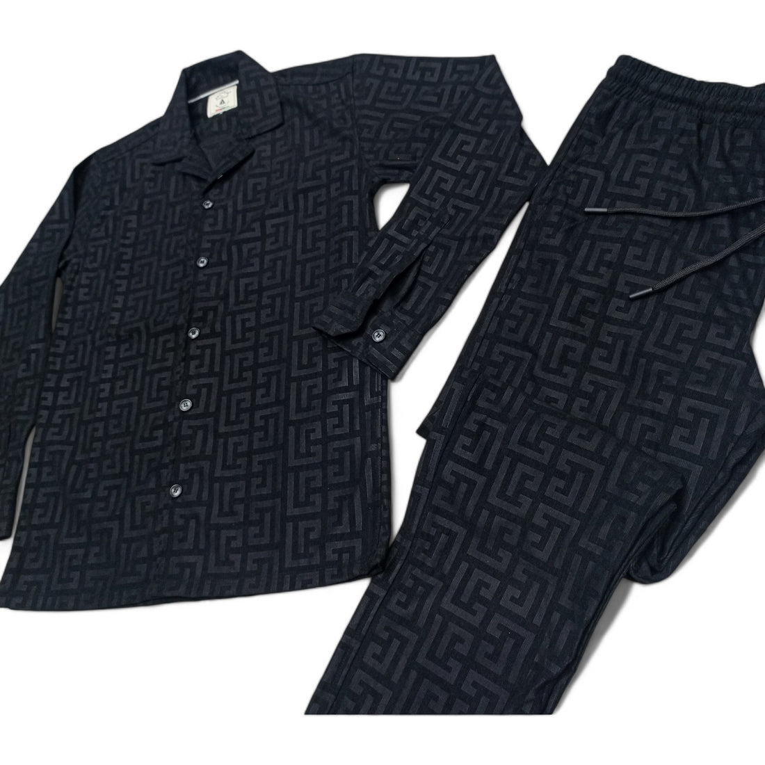 Men China Cotrai Safari Suit- Black -Pattren - button & threads