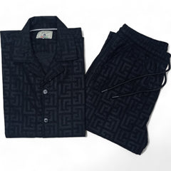 Men China Cotrai Safari Suit- Black -Pattren - button & threads