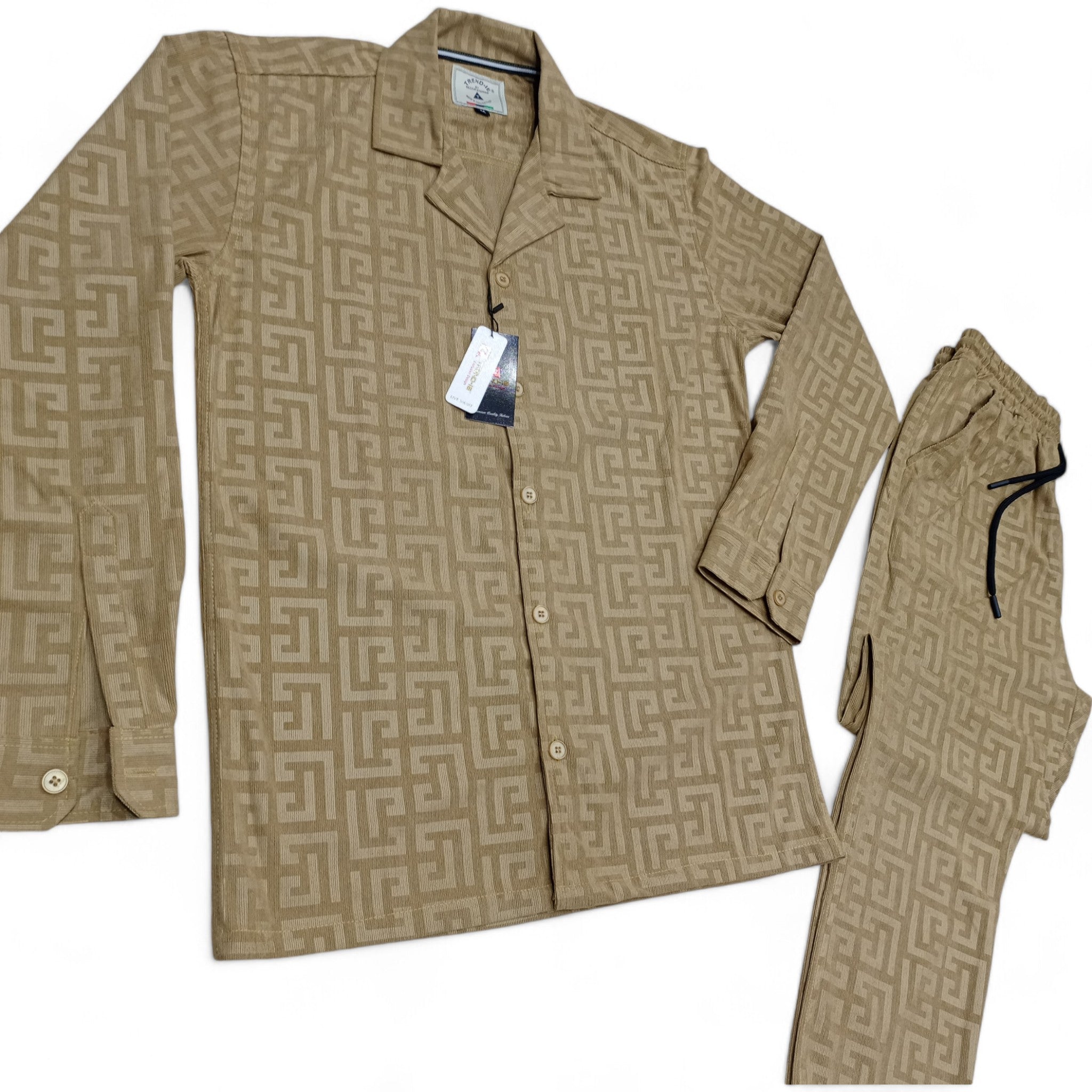 Men China Cotrai Safari Suit- Skin-Pattern - button & threads