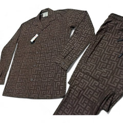 Men China Cotrai Safari Suit- Chocolate Brown-Pattern