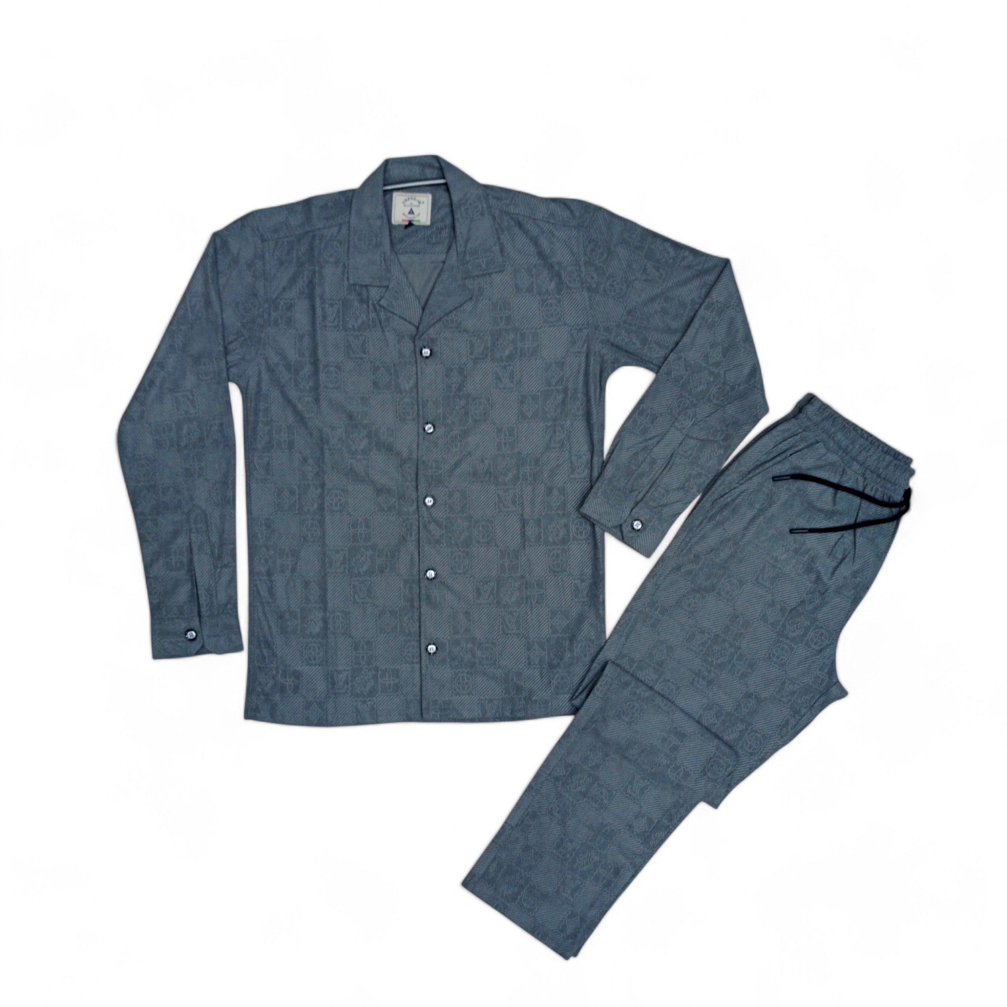 Men China Cotrai Safari Suit- Grey-Louis-Viton - button & threads