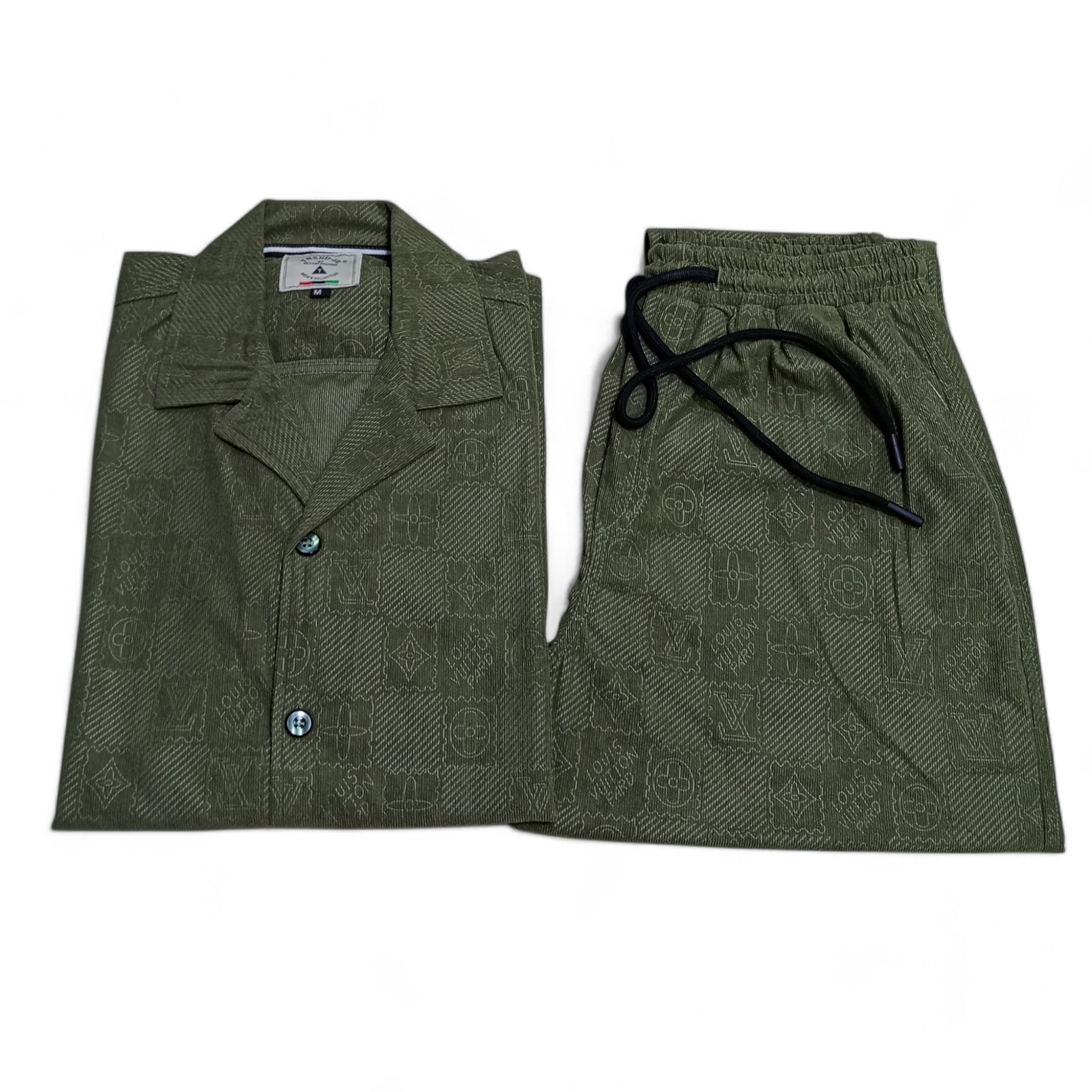 Men China Cotrai Safari Suit-Olive Green-Louis-Viton - button & threads
