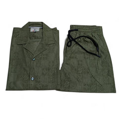 Men China Cotrai Safari Suit-Olive Green-Louis-Viton - button & threads