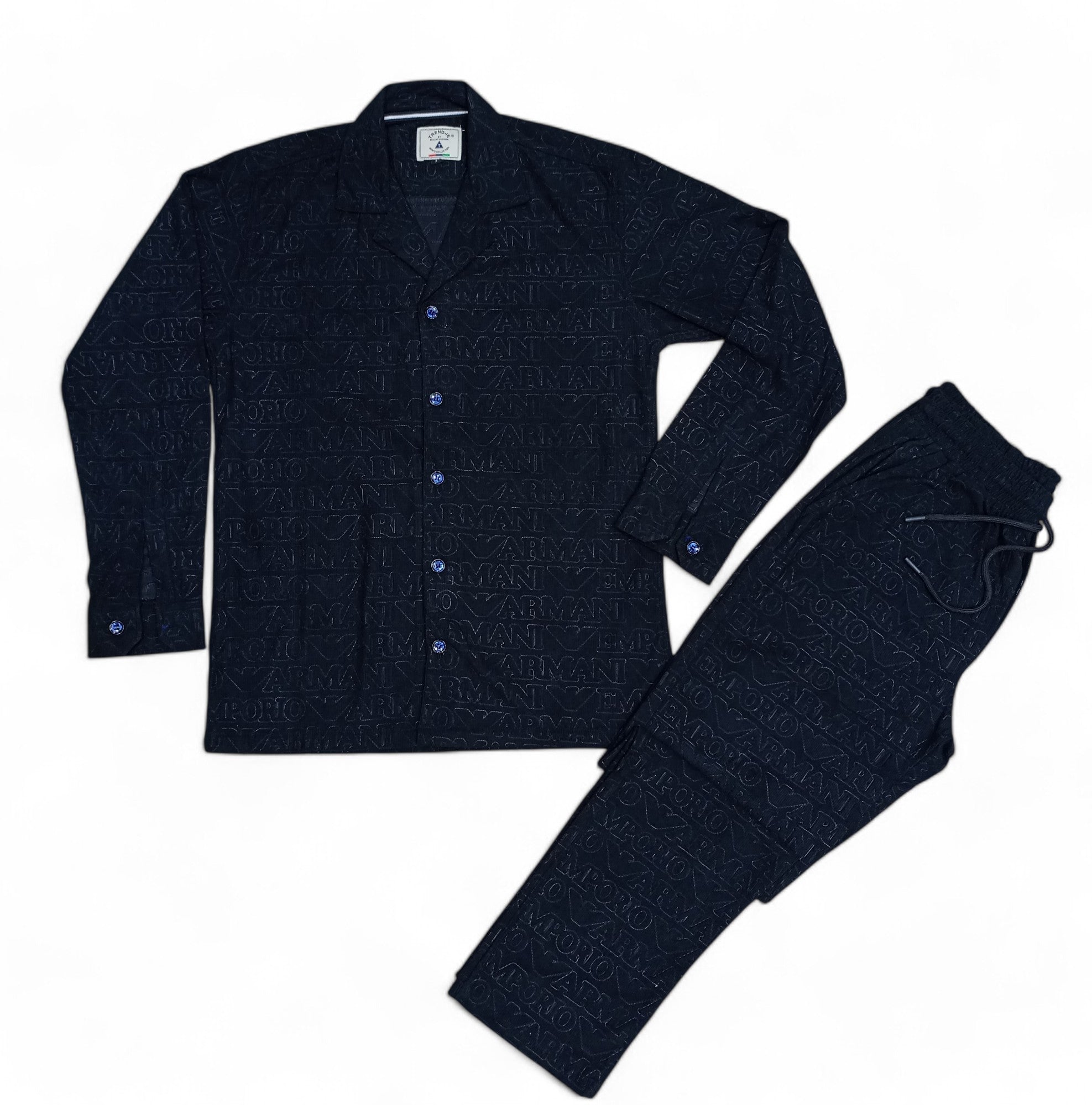 Men China Cotrai Safari Suit- Black -Ar-mani - button & threads
