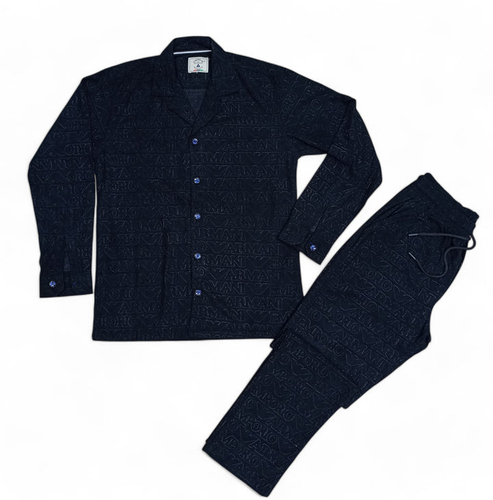 Men China Cotrai Safari Suit- Black -Ar-mani - button & threads