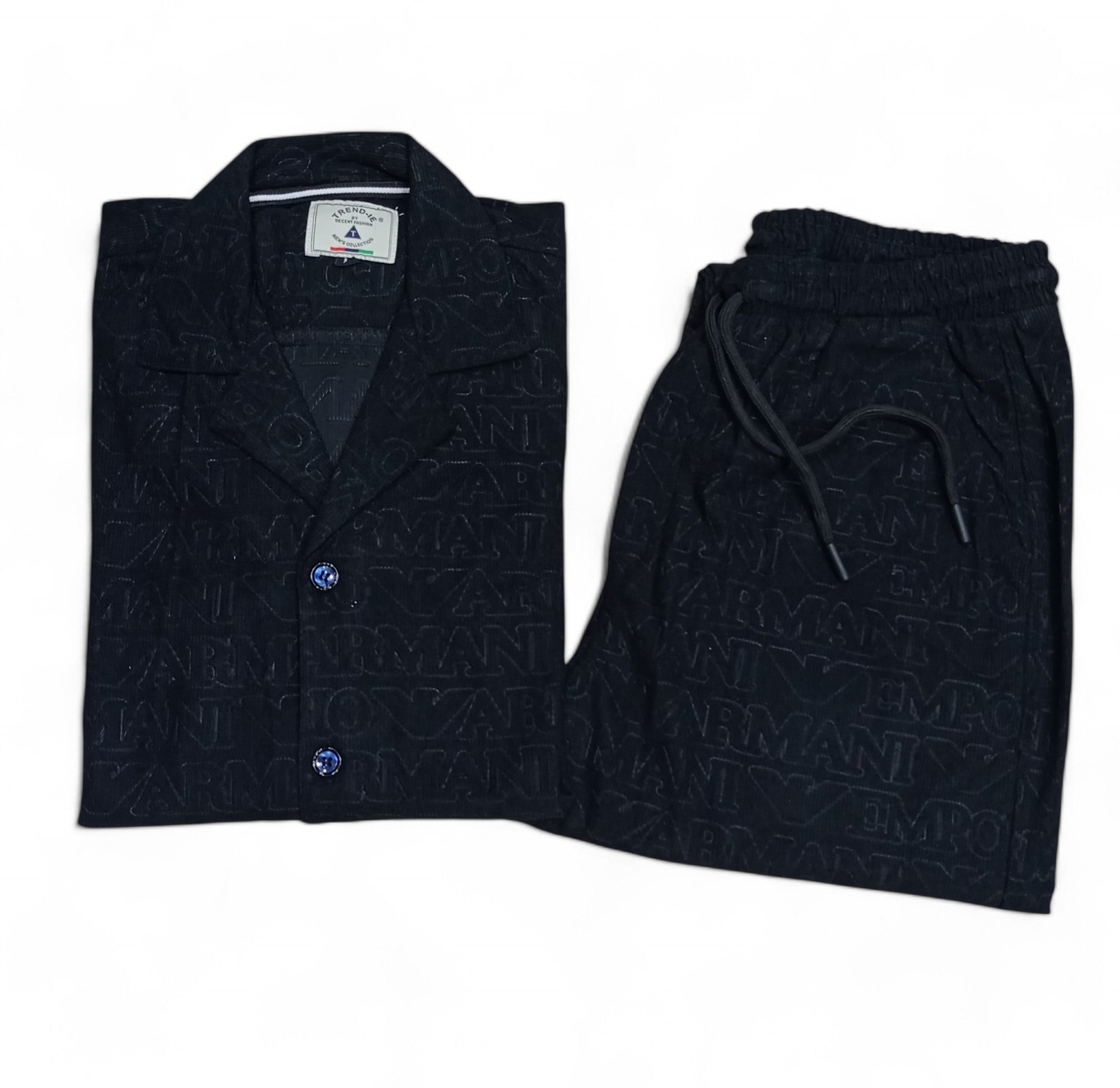 Men China Cotrai Safari Suit- Black -Ar-mani - button & threads