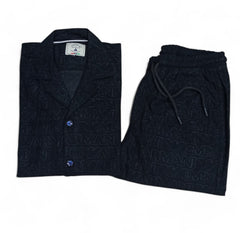 Men China Cotrai Safari Suit- Black -Ar-mani - button & threads