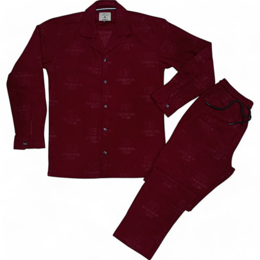 Men China Cotrai Safari Suit- Mehroon -Paris - button & threads
