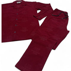 Men China Cotrai Safari Suit- Mehroon -Paris - button & threads