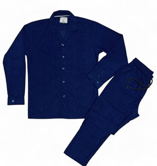 Men China Cotrai Safari Suit- Navy-Ar-mani