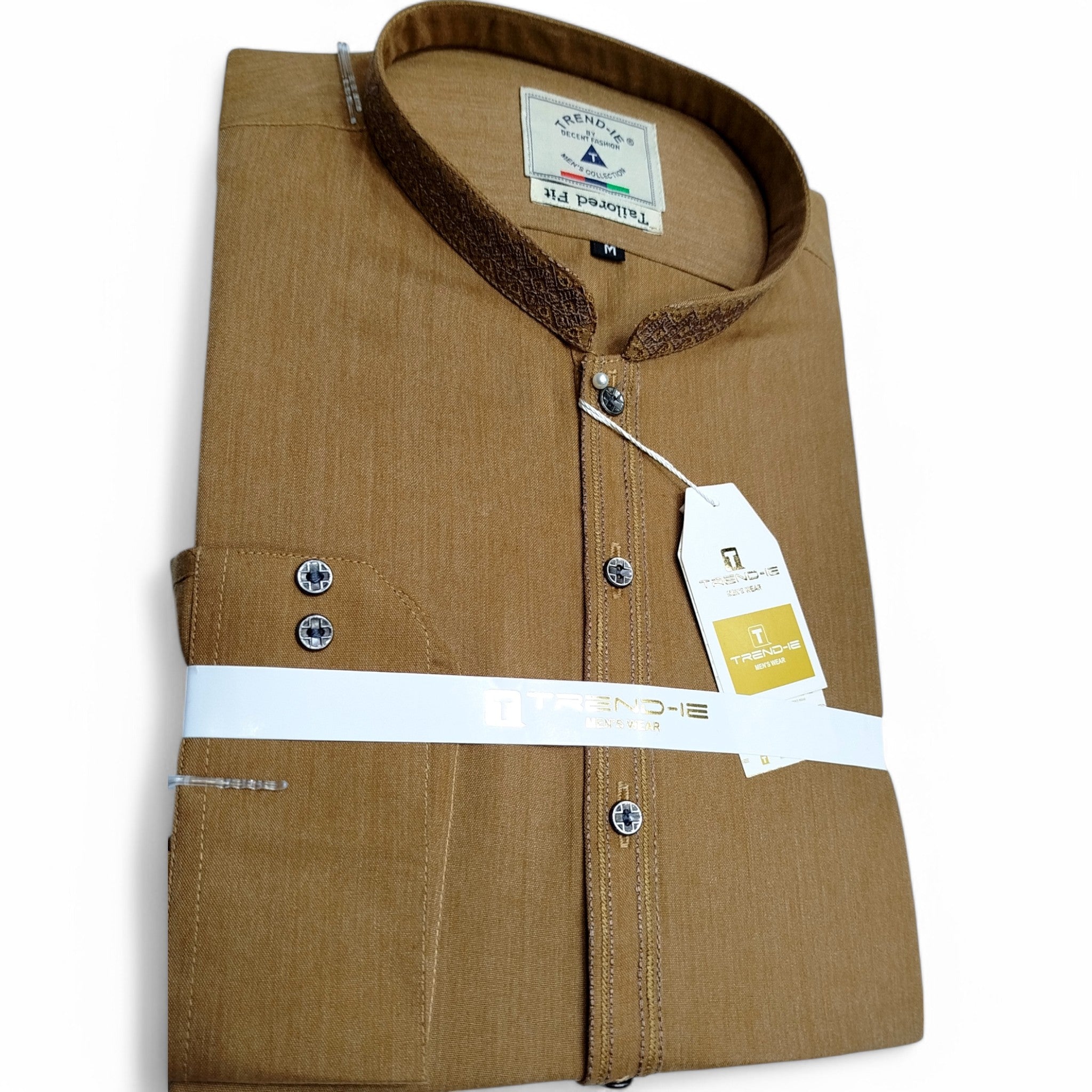 Men’s Embrioded Shalwar Qameez- Light Mustard -BC1007 - button & threads