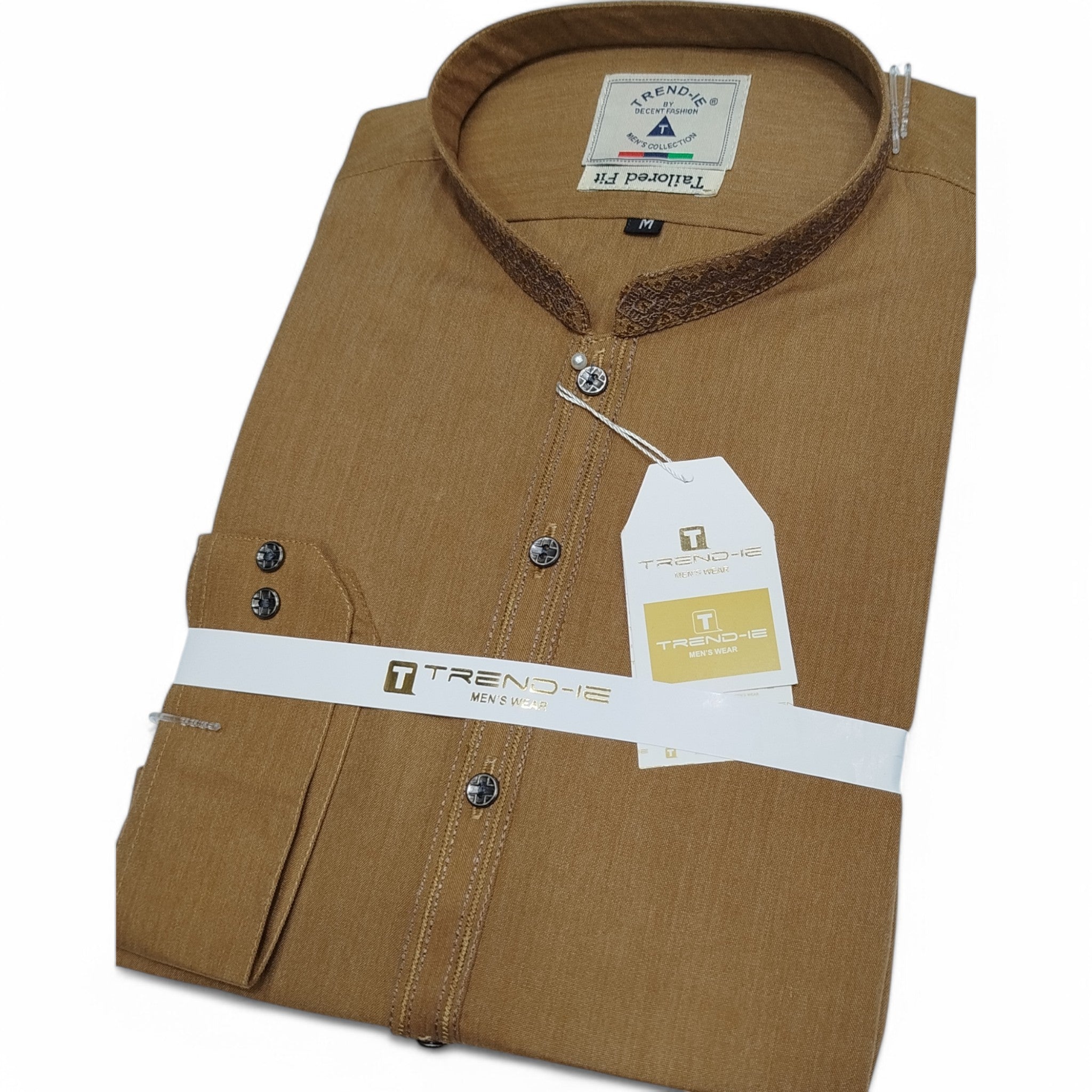 Men’s Embrioded Shalwar Qameez- Light Mustard -BC1007 - button & threads