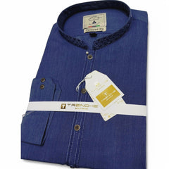 Men’s Embrioded Shalwar Qameez- Texture Blue-BC1003 - button & threads