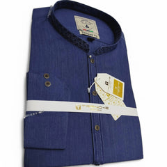 Men’s Embrioded Shalwar Qameez- Texture Blue-BC1003 - button & threads