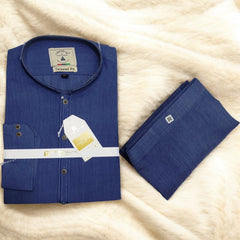 Men’s Embrioded Shalwar Qameez- Texture Blue-BC1003 - button & threads