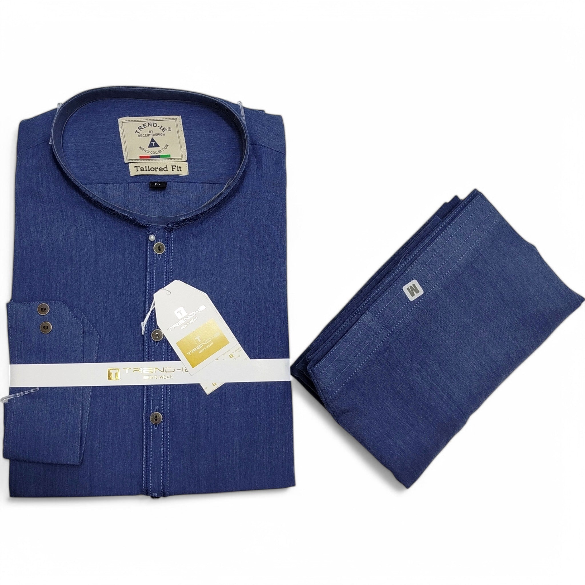 Men’s Embrioded Shalwar Qameez- Texture Blue-BC1003 - button & threads