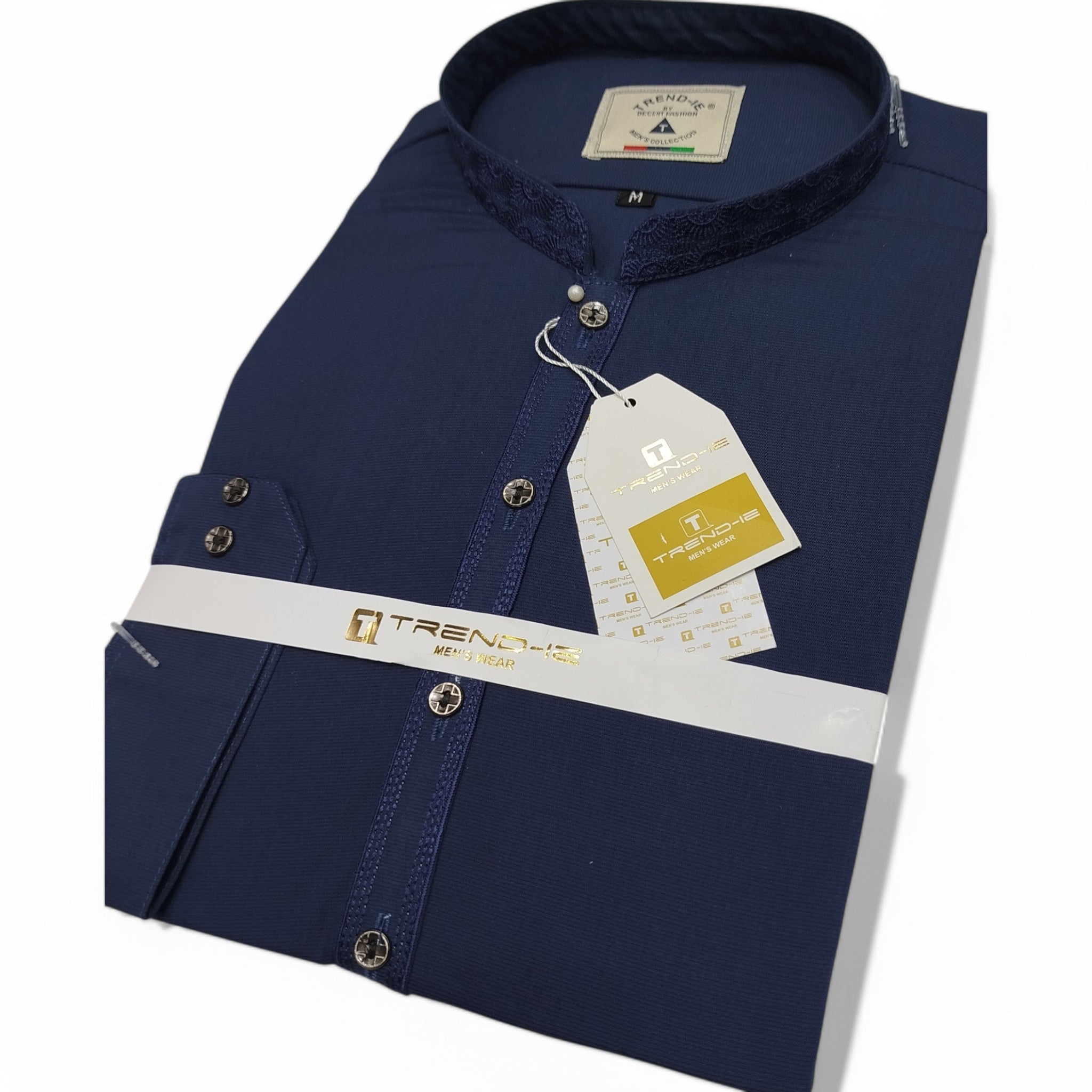 Men’s Embrioded Shalwar Qameez-Navy Blue BC1014 - button & threads
