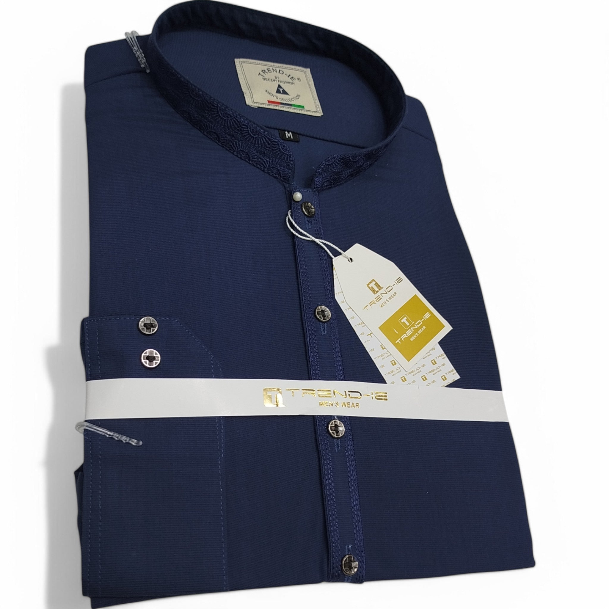 Men’s Embrioded Shalwar Qameez-Navy Blue BC1014 - button & threads