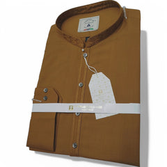 Men’s Embrioded Shalwar Qameez-Mustard Shamray -BC1010 - button & threads