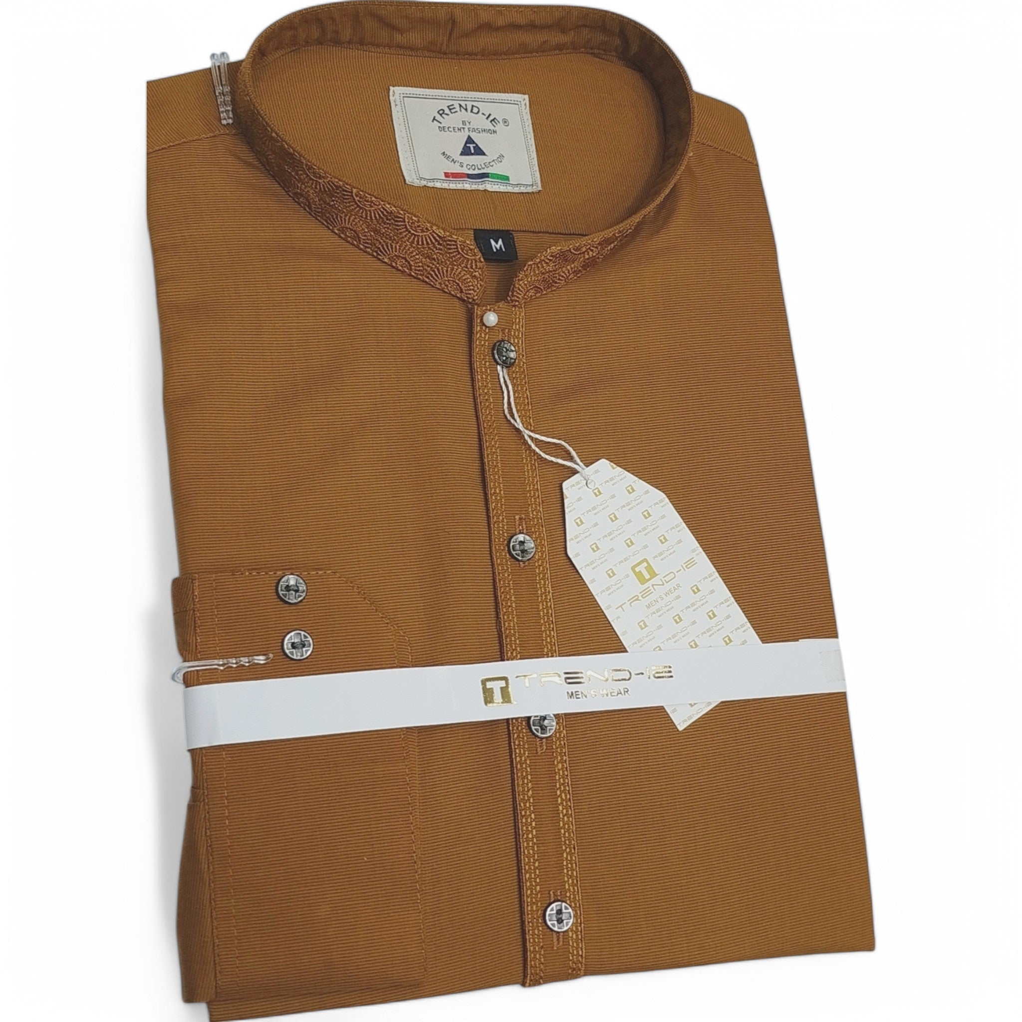 Men’s Embrioded Shalwar Qameez-Mustard Shamray -BC1010 - button & threads