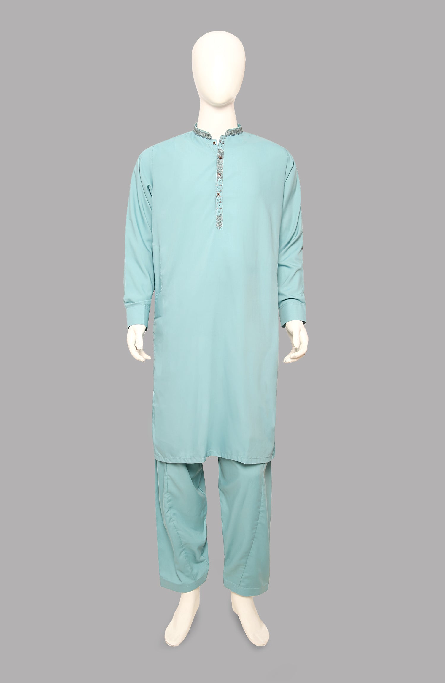 Men’s Embroided Shalwar Qameez-Sea Green - button & threads