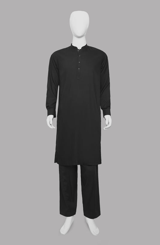 Men’s Plain Shalwar Qameez- Jet Black - button & threads