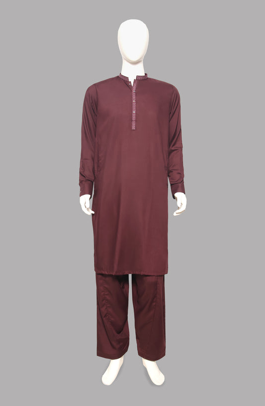 Men’s Embroided Shalwar Qameez- Mahroon - button & threads