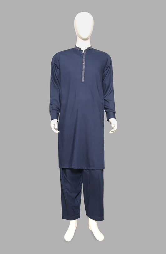 Men’s Embroided Shalwar Qameez-Light Navy - button & threads