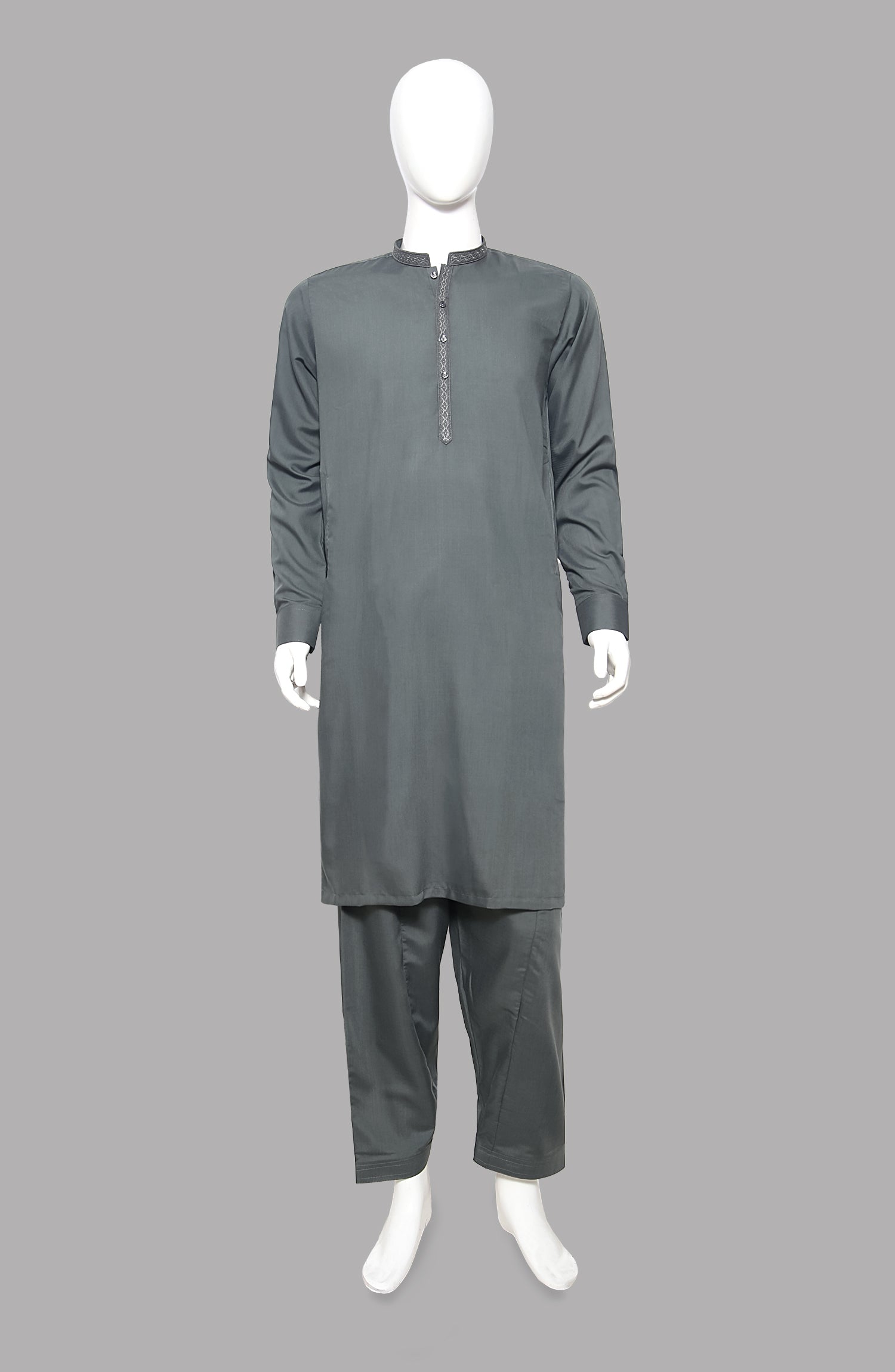 Men’s Embroided Shalwar Qameez-Grey - button & threads