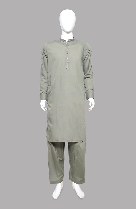 Men’s Embroided Shalwar Qameez Light-Green - button & threads