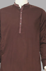 Men’s Embroided Shalwar Qameez D-Brown - button & threads