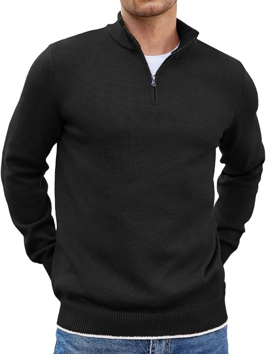Old Money Men's Zipped Jet Black Textured Sweat Shirt - button & threads