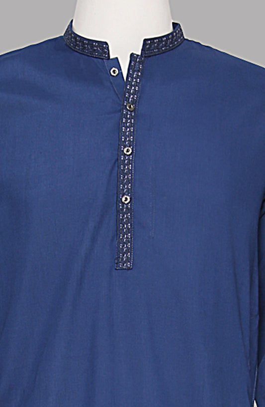 Men’s Embroided Shalwar Qameez-Royal Blue - button & threads