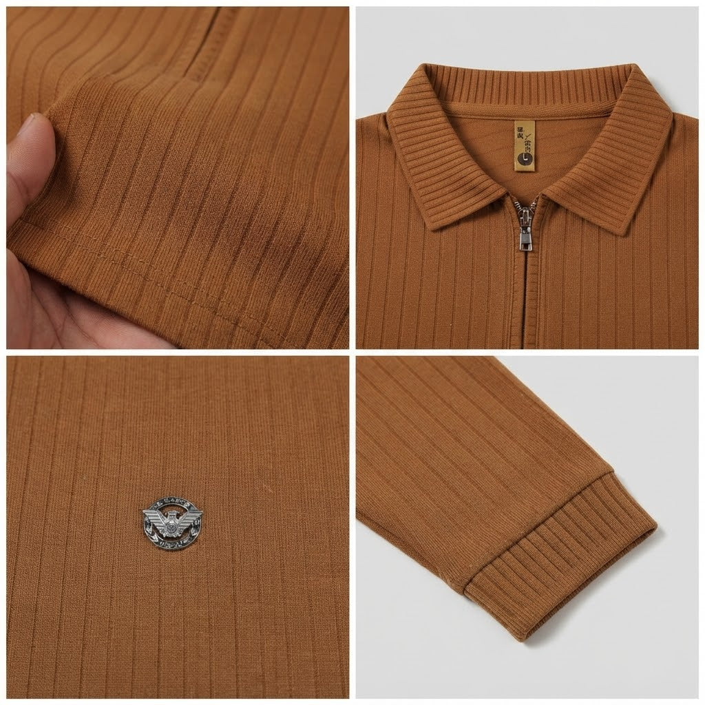 Men's Drop Needle Sweat Shirt-Brown