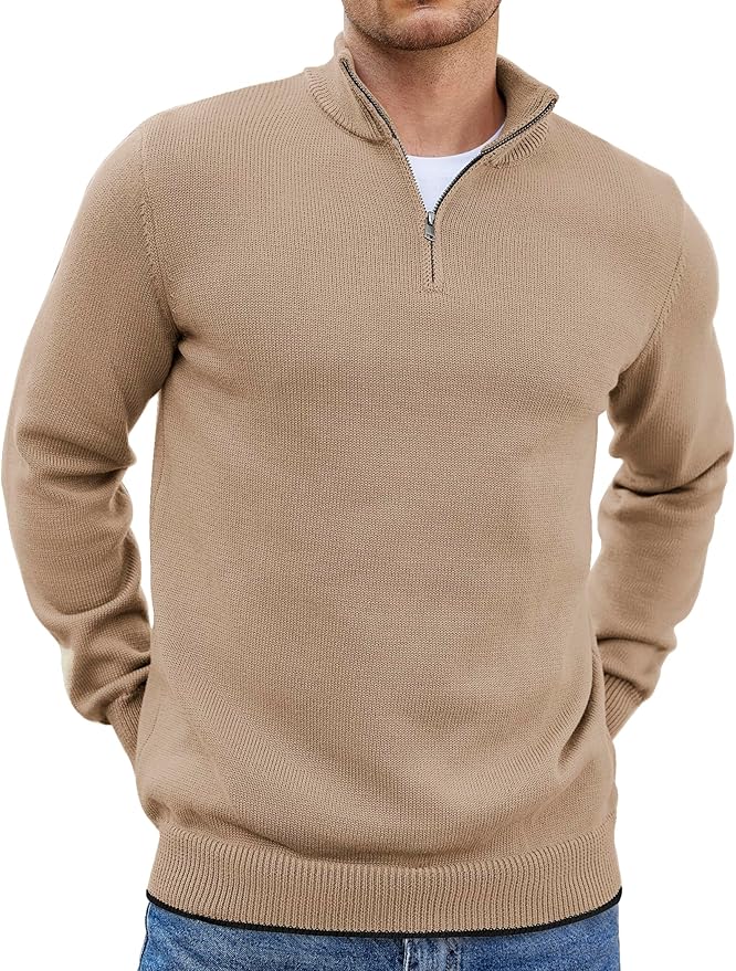 Old Money Men's Zipped Sweet Shirt- Texture Light Brown - button & threads
