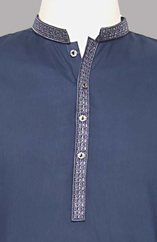 Men’s Embroided Shalwar Qameez-Navy - button & threads