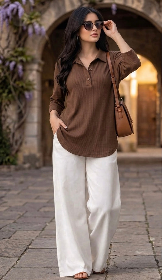 Woman Premium Tops-Brown - button & threads