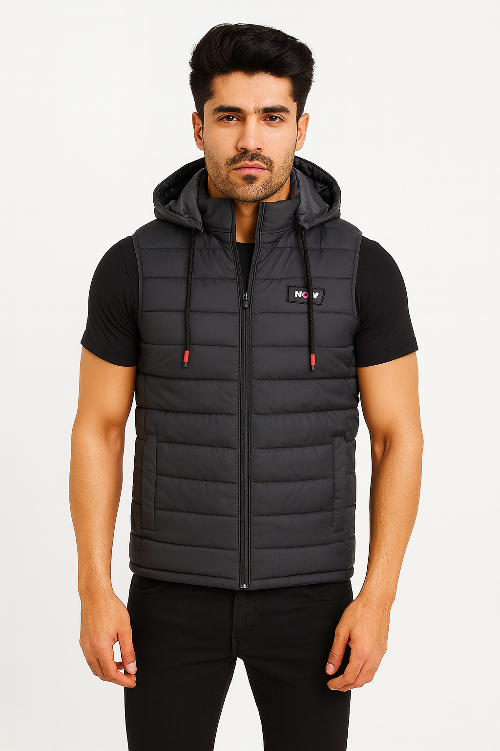 Button & Threads™ Unisex Sleeves Less Steel Grey With Badge  Puffer Jacket - button & threads