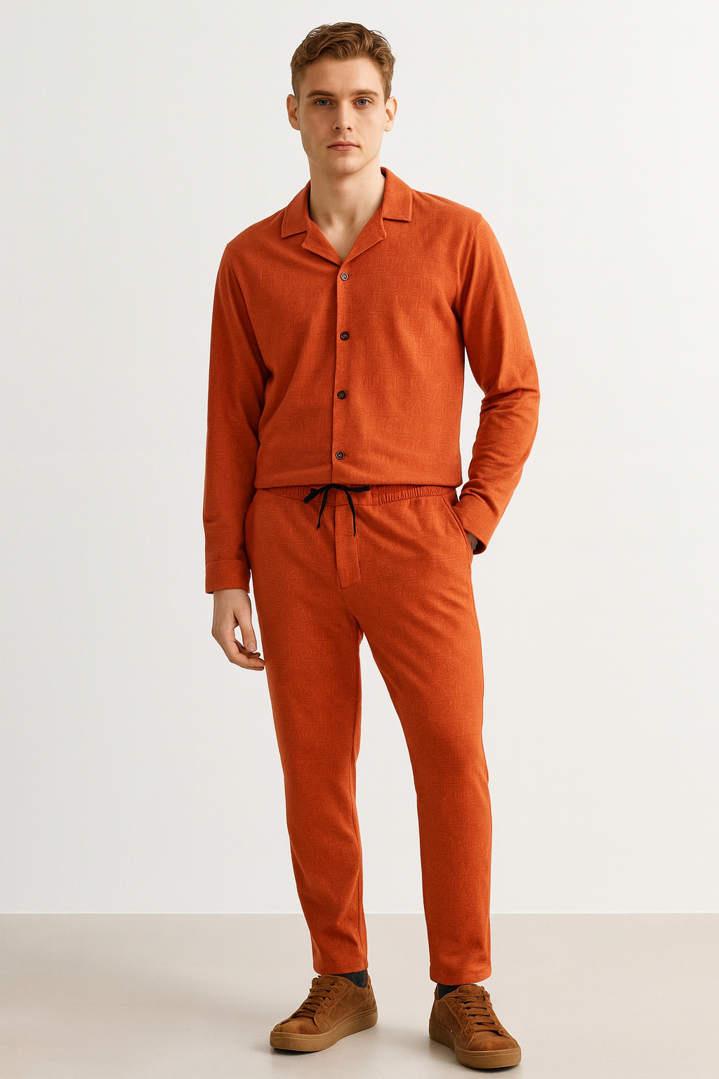 Men China Cotrai Safari Suit- Rust-Ar-mani - button & threads