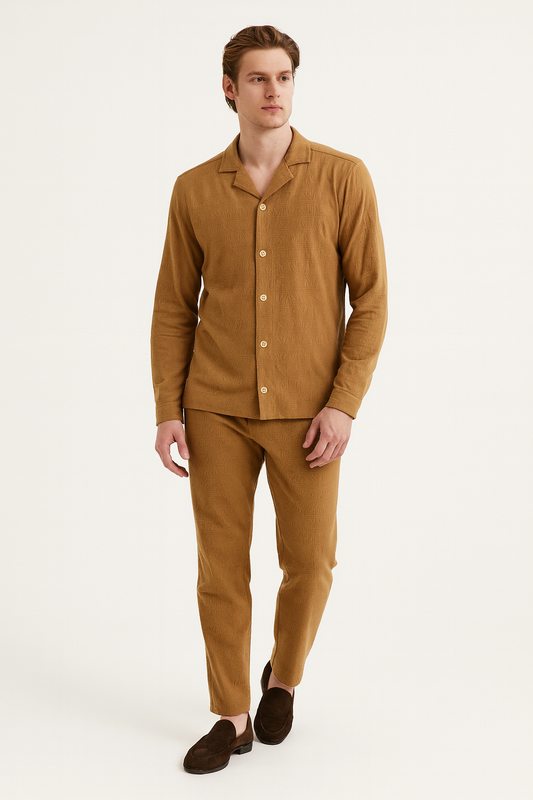 Men China Cotrai Safari Suit- Skin-Ar-mani