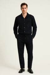 Men China Cotrai Safari Suit- Black -Paris