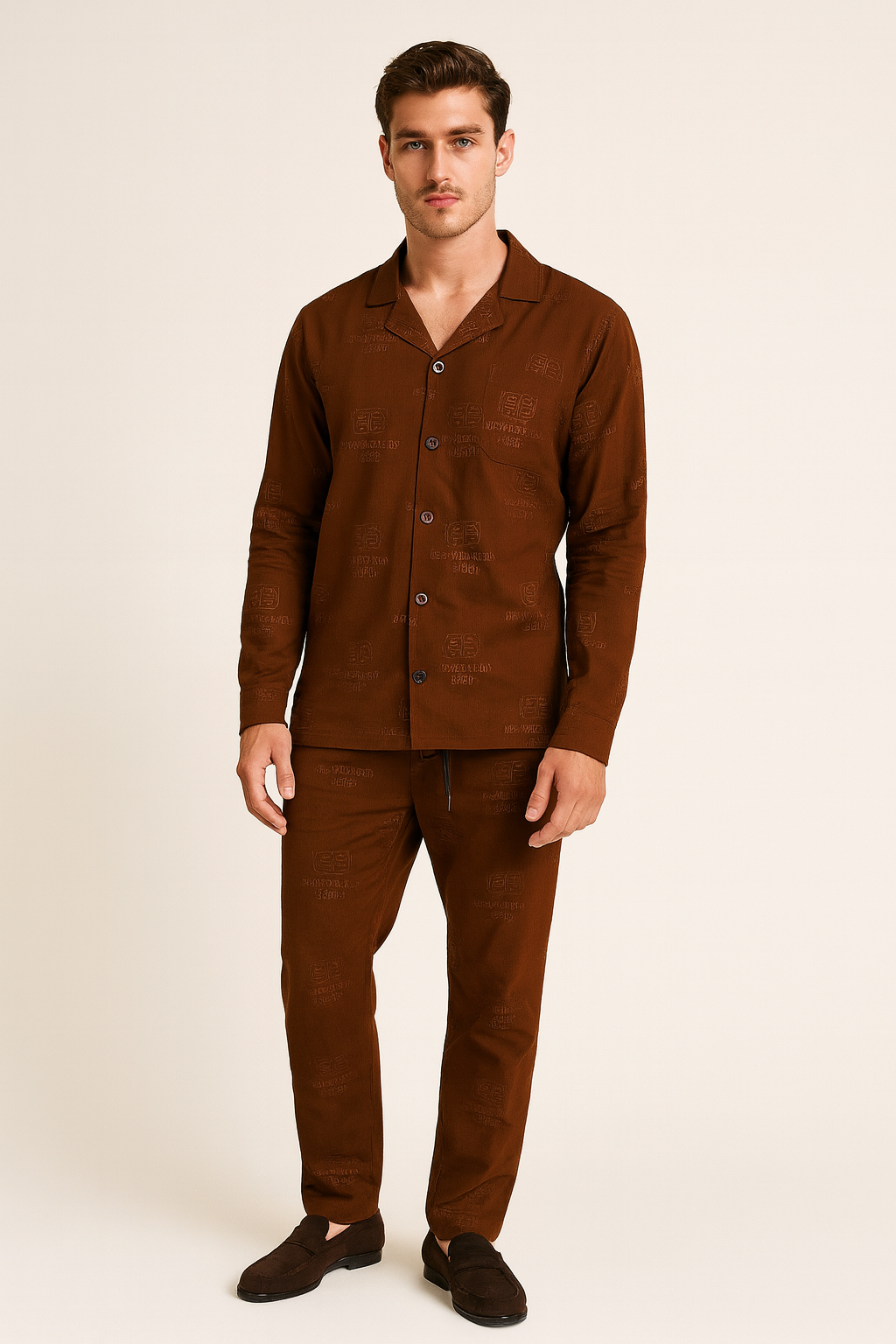 Men China Cotrai Safari Suit- Brown -Paris - button & threads