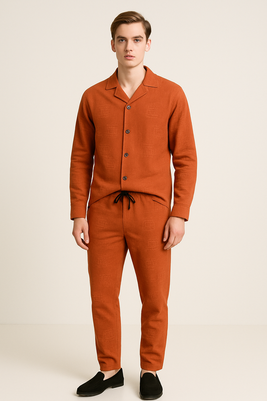 Men China Cotrai Safari Suit- Rust -Paris