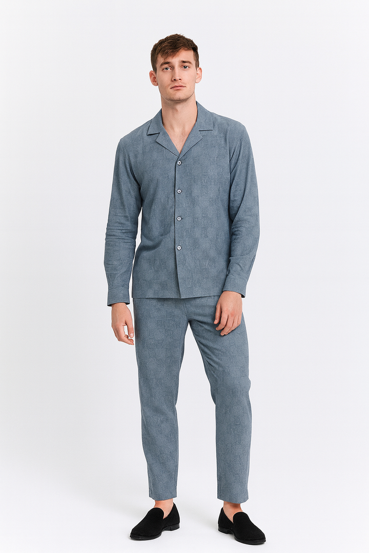 Men China Cotrai Safari Suit- Grey-Louis-Viton - button & threads