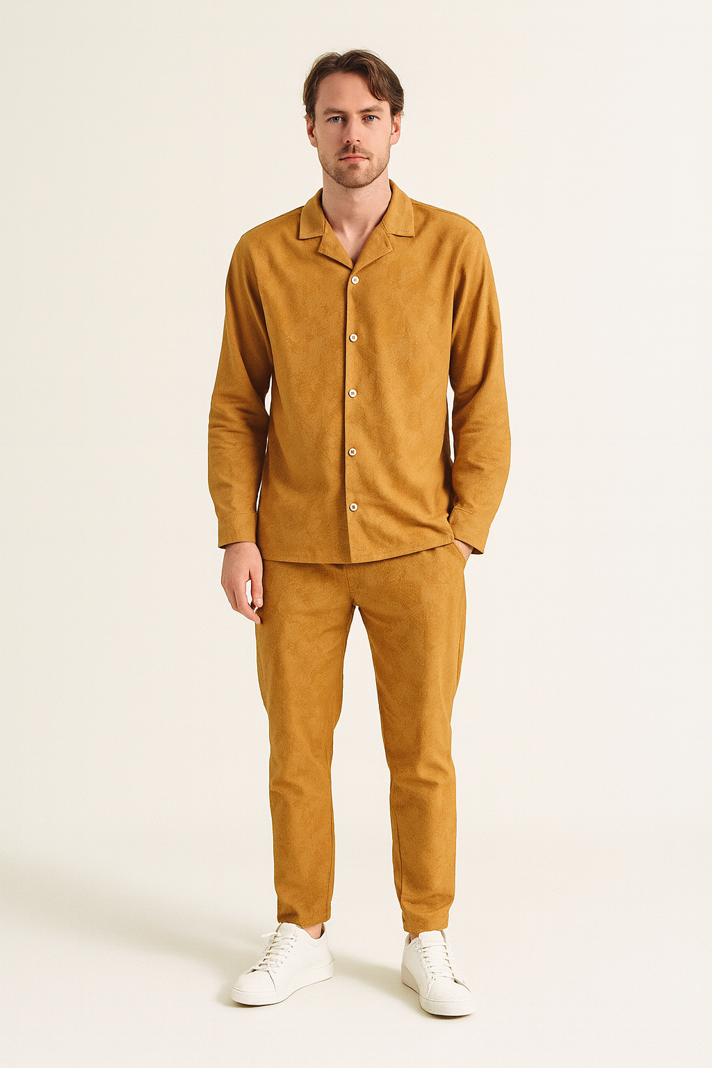 Men China Cotrai Safari Suit-Skin-Louis-Viton - button & threads