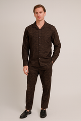 Men China Cotrai Safari Suit- Chocolate Brown-Pattern - button & threads