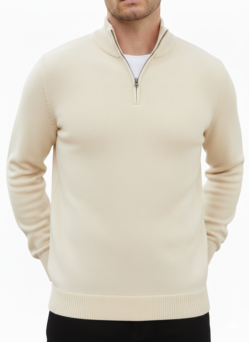 Old Money Men's Zipped Off White Textured Sweat Shirt - button & threads