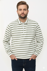 Old Money Men's Zipped Olive Striped Textured Sweat Shirt