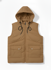 Sleeves Less Camel Double Pocket Puffer Jacket For Male & Female